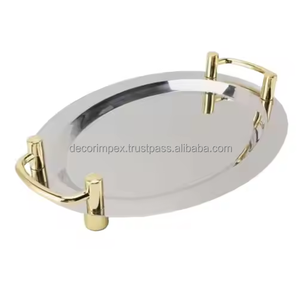 Plateau décoratif en aluminium Style personnalisable Plateaux en argent Accessoires de table Fruits Snack Bonbons Plat de service Décoration intérieure élégante - Product Image 1