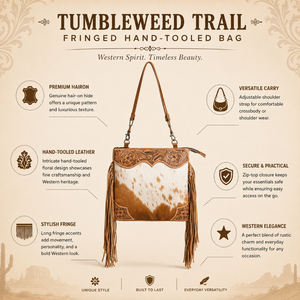 Sac à bandoulière en cuir véritable de vachette à poils, style western, avec franges, pour femme |   Sac à bandoulière en cuir artisanal travaillé à la main, style bohème - Product Image 5