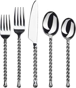 Ensembles de couverts jetables écologiques modernes en métal argenté (couteau, cuillère, fourchette) pour mariages, vente en gros - Product Image 3