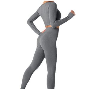 Ensemble de sport compressif pour la course en plein air, vêtements de fitness pour femmes, ensemble de yoga taille haute 2 pièces, ensemble de yoga à manches longues pour femmes - Product Image 2