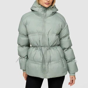 Women's Gray Quilted Puffer Jacket Hooded Full Sleeve <b>Winter</b> Outerwear <b>Thick</b> Polyester Wadding Casual <b>Coat</b> - Product Image 3
