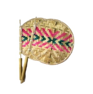 Abanico de Mano de Colores Muti, Abanico de Rafia de Bambú, Artesanía Pankha, Color Natural, Verano - Product Image 1