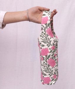 Cotton Bottle Bag Hand Block Print Water Bottle Holder Reusable Fabric Bottle Carrier Eco Friendly Gift Bag. - Product Image 4