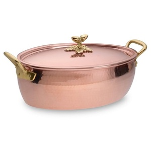 Handcrafted Hammered Copper Casserole <b>Pot</b> with <b>Glass</b> Lid and Brass Handles for Luxury Catering & Fine Dining Server - Product Image 3