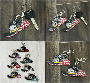 Porte-clés en cuir de vache véritable, artisanal, durable, de qualité supérieure, motif à carreaux, embossé, accessoire rustique de style western pour hommes et femmes - Product Image 3