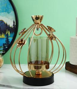 Modern Gold Metal Lantern <b>Candle</b> Holder with Glass Jar and Rose Accents for Home Decoration - Product Image 4