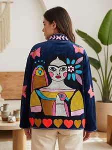 เสื้อแจ็คเก็ตกำมะหยี่ปักลายซูซานี งานฝีมือชิ้นเอก สไตล์วินเทจย้อนยุค เสื้อโค้ทแบบยูนิเซ็กส์ เสื้อคลุมฤดูหนาว งานศิลปะพื้นบ้าน เสื้อคลุมตัวนอก - Product Image 1