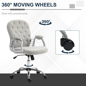 Sedia da Ufficio Girevole Contemporanea Grigia con Schienale Trapuntato a Bottoni, Comoda Sedia da Lavoro con Altezza Regolabile e Braccioli Imbottiti per Casa e Ufficio - Product Image 6