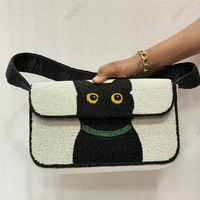 Pochette d'épaule OEM Lady Black Cat perlée, doublure polyester, fermeture magnétique, 10 pouces, pour les acheteurs en gros et exportateurs de marques privées