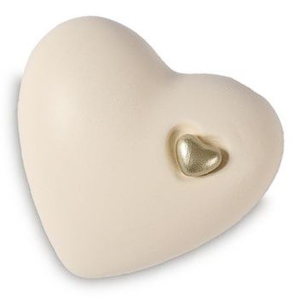 Urne commémorative blanche avec imprimé chat doré et mini cœur pour cendres, Cœur pour cendres funéraires en métal laiton/aluminium - Product Image 3