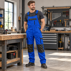Salopette de travail pour hommes, style cargo, avec poche poitrine zippée, bretelles réglables, empiècements aux genoux, pour chantier et atelier - Product Image 5