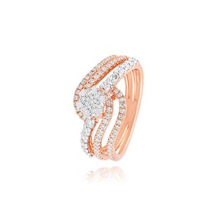 Anillo de Oro Rosa con Diamantes Cultivados en Laboratorio, Diseño Redondo en Espiral con Múltiples Hileras - Product Image 1