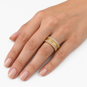 Gold Plated Moissanite Ring Wide Band Double <b>Row</b> Moissanite Vintage Wedding Jewelry for Women - Product Image 3