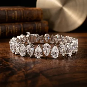 Bracelet tennis en or blanc 18 carats avec diamants de laboratoire taille poire 14,00 CT, clarté VVS2, couleur F, certifié IGI, bijoux pour femme - Product Image 1