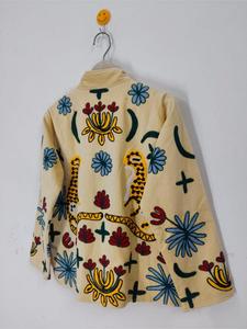 Elegant Artisan <b>Velvet</b> Embroidered Suzani Jacket With Floral & Tiger Pattern Full Sleeve Stand Collar Handmade <b>Women</b> Autumn <b>Coat</b> - Product Image 4