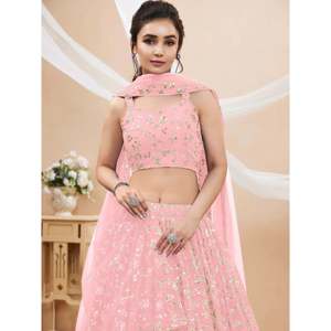 Conjunto de Lehenga Choli para Dama de Honor Talla Grande en Georgette con Lentejuelas Rosa Deslumbrante - Product Image 3