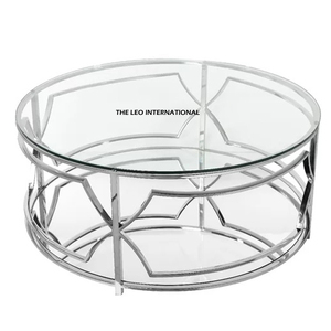 Ensemble de 2 tables basses rondes en fer doré contemporaines de luxe avec plateau en verre élégant, design moderne pour salon et chambre à coucher - Product Image 5
