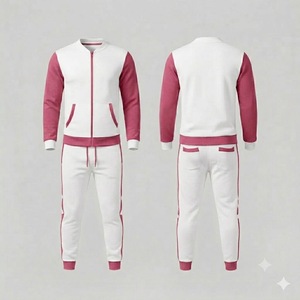 Unisex White Pink Color Blocking Tracksuit Set Full Zip <b>Jacket</b> Jogger Pants Casual Autumn Wear Regular Fit 2 Piece - Product Image 1