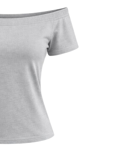 T-shirt femme gris chiné à épaules dénudées, manches courtes, coupe ajustée, décontracté, été, en coton doux, personnalisable, fabricant OEM - Product Image 2