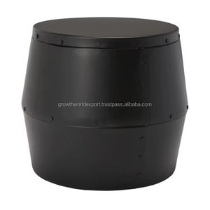 Taburete Moderno de Metal Negro con Detalles de Tambor y Mesa de Centro Redonda Decorativa - Estructura de Madera de Mango para Sala de Estar, Dormitorio, Comedor, Decoración del Hogar - Product Image 1