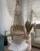 Chaise de balançoire suspendue en coton macramé de style bohème de couleur marron chaise de patio faite à la main pour la maison et le jardin