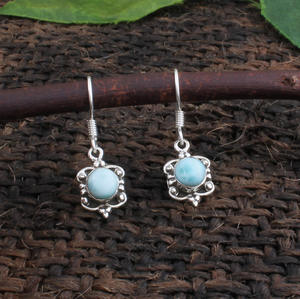 Boucles d'oreilles en pierre précieuse Larimar naturelle, argent sterling 925 massif, faites à la main, style vintage, luxe, boucles d'oreilles pendantes, cadeau pour un anniversaire de mariage, fête - Product Image 2