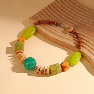 Trendy Vintage Geometric Resin Beaded <b>Necklace</b> Bold Colorful <b>Statement</b> Jewelry Unisex Stylish Lightweight Accessory Everyday - Product Image 4