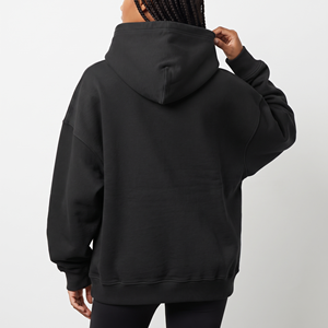 Sweat-shirt à capuche noir surdimensionné pour femme en molleton de coton avec poches kangourou, épaules tombantes, respirant, pour un usage décontracté - Product Image 3
