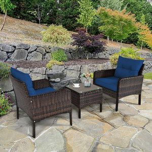Set da conversazione in Rattan con Patio esterno in 3 pezzi con comodi cuscini di seduta - Product Image 4