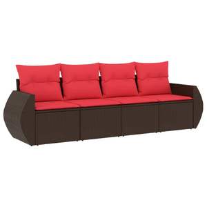 Juego de sofás de patio de ratán sintético marrón de 4 piezas con cojines, elegantes muebles de exterior - Product Image 2