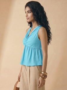 Tops de Verano para Mujer, Elegantes, de Algodón, con Cierre de Cremallera Lateral, Ideales para el Trabajo y Salidas Informales, con Ajuste Cómodo - Product Image 2