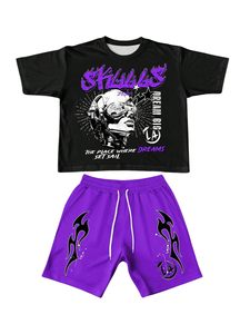 Ensemble T-shirt graphique surdimensionné et short pour homme, style streetwear, 100% coton, impression graphique personnalisée, tee-shirt tendance, design branché - Product Image 1