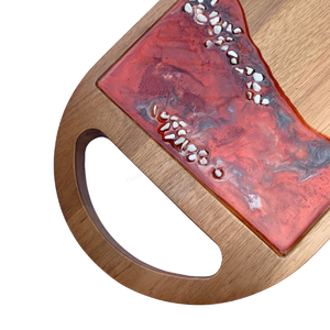 Plateau de service en bois avec poignée en résine motif vague océanique, adapté au contact alimentaire - Product Image 5