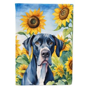 Drapeau de jardin multicolore Great Dane et Tournesols Bannière décorative de cour pour patio Illustration pour parterres de fleurs et boîtes aux lettres - Product Image 1