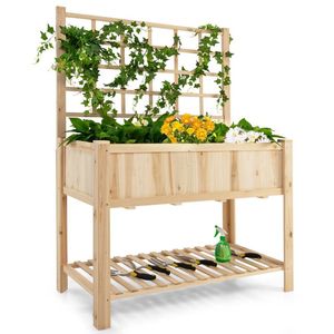 Fioriera Rialzata in Legno con Traliccio per Balcone, Vaso per Piante con Sistema di Irrigazione - Product Image 4