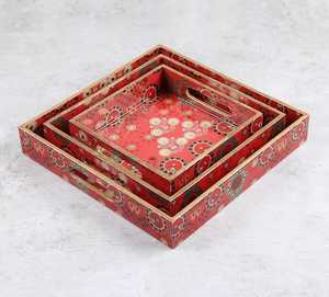 Bandejas de Almacenamiento de Madera Lacada Roja de Estilo Oriental Moderno, Diseño Rectangular Apilable, Aptas para Lavavajillas, Fáciles de Limpiar, para Organizar la Mesa - Product Image 6
