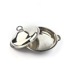 Plat de service vintage plaqué argent, bol à couvercle avec poignées ornées, soupière à pieds avec couvercle, accessoire de vaisselle, buffet à la française - Product Image 6