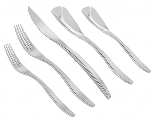 Ensemble de couverts en argent poli miroir, manche courbé, couverts modernes en acier inoxydable, vaisselle de luxe pour une table élégante, idéal pour offrir - Product Image 1