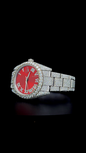 New Arrival Quartz Unisex Iced Out Moissanite Diamond Watch <b>Red</b> Dial 20mm Crystal Band Luxury Watch - Product Image 2