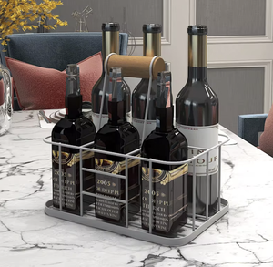 Metal Portable Bottle Rack Wine Milk Beverage Storage <b>Basket</b> Holder with Wooden Handle Organizer - Product Image 1