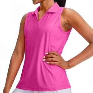 Camiseta de Golf sin Mangas para Mujer, Transpirable, Lisa, Casual, Cuello en V, Elástica en 4 Direcciones, Protección Solar, Color Rosa - Product Image 2
