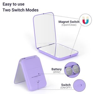 1X/3X Magnification LED <b>Compact</b> Travel Makeup <b>Mirror</b> Pocket 2-Sided Portable Folding Handheld Light Purse - Product Image 2