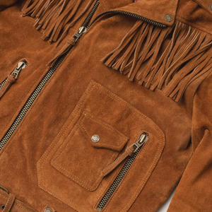 <b>Men</b>’s <b>Suede</b> Leather Fringe Biker <b>Jacket</b> Handmade Western Cowboy Tassel Tan Brown Coat Low MOQ Bulk Order - Product Image 3