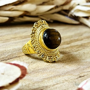 New Demand Tiger Eye <b>Rings</b> Tribal Brass Band Women 18k <b>Gold</b> Plated Ethnic Filigree Crown Statement <b>Ring</b> for Wholesale/OEM/ODM - Product Image 1