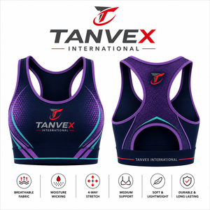 เสื้อชั้นในกีฬาสำหรับผู้หญิง TANVEX INTERNATIONAL แบบ Racerback สีดำแดง  รองรับปานกลาง ระบายอากาศได้ดี ซึมซับเหงื่อ เป็นมิตรต่อสิ่งแวดล้อม ด้านหน้า - Product Image 3