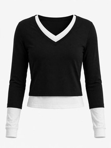 Custom Women <b>V</b> <b>Neck</b> <b>Long</b> <b>Sleeve</b> Crop <b>Top</b> Custom Layered Crop <b>Top</b> For Women OEM ODM Private Label Women <b>Long</b> <b>Sleeve</b> Crop Shirt - Product Image 4