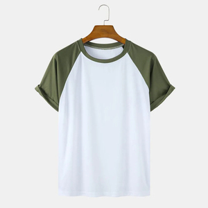 Men's <b>Raglan</b> <b>Sleeve</b> O-Neck Solid Color Casual <b>T</b>-<b>Shirt</b> Regular Fit Knitted Fabric Blue White Short <b>Sleeve</b> - Product Image 6