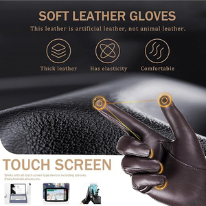 Classic Unisex Fashion Leather Gloves With <b>Wool</b> Lining And Touchscreen Fingertips For Winter Commuting - Product Image 4