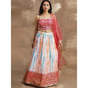 Vestido de Novia Fascinante en Blanco y Rosa con Trabajo Zari, Lehenga Choli de Chinon - Product Image 6