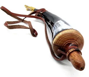 Cuerno para pólvora negra, para recreación histórica, tiro, cuerno con correa de cuero, aproximadamente 12”, selección aleatoria - Product Image 4